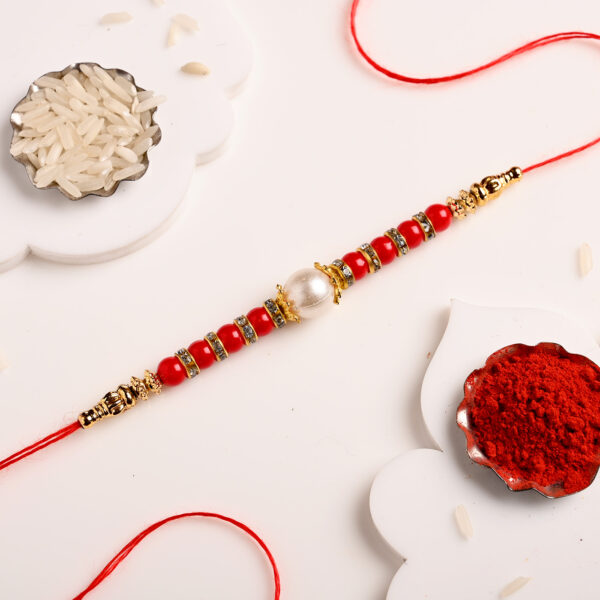 Red and White Pearl Rakhi - 12 Pcs