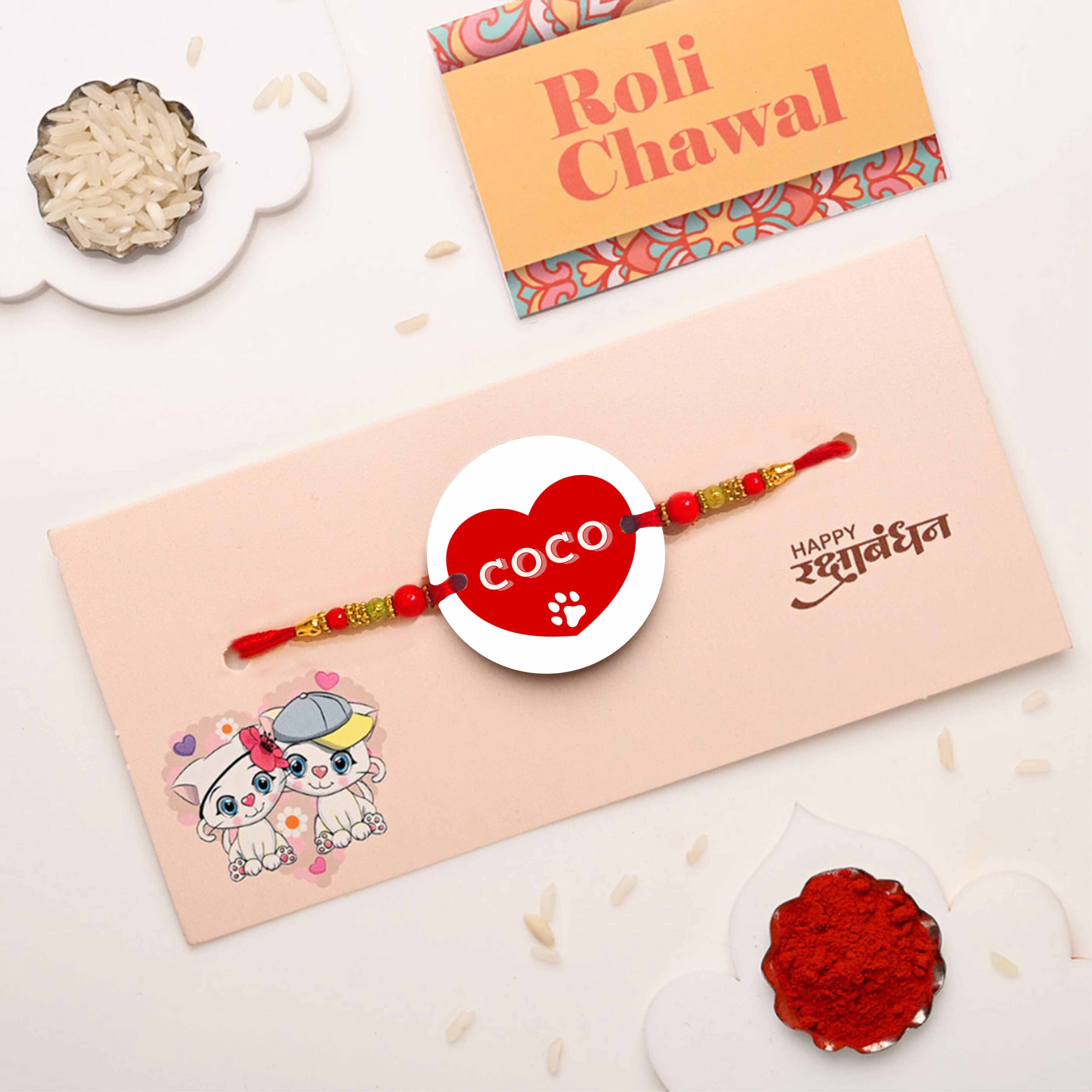 Coco Heart Printed MDF Pet Rakhi